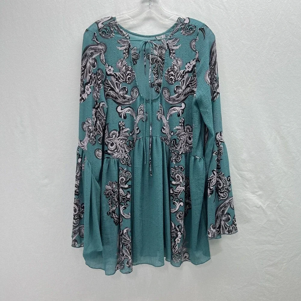 Intimately Free People Slip Dress SMALL Symphony Jade Combo Printed Bell Sleeve_8